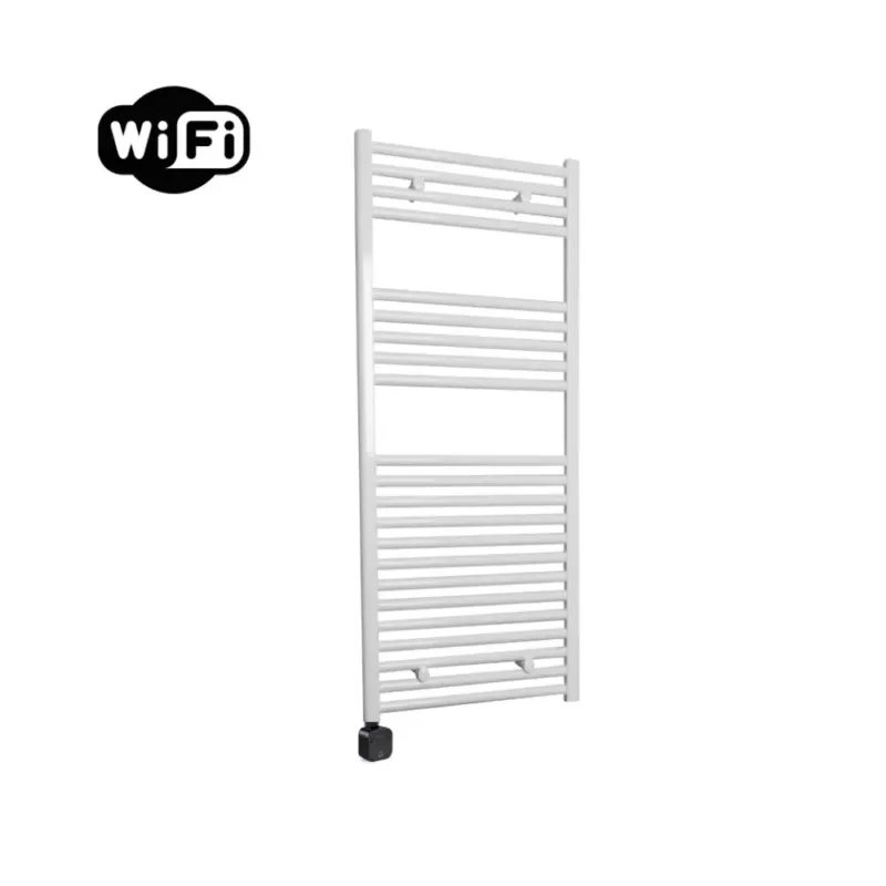 Weekendaanbieding Sanicare Carini elektrische Wifi radiator 112x45cm wit met thermostaat zwart linksonder
