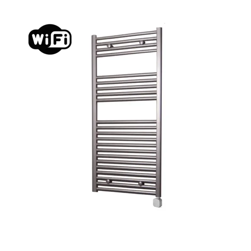 Beste Prijs Sanicare Carini elektrische Wifi radiator 112x60cm inox-look met thermostaat zilver rechtsonder