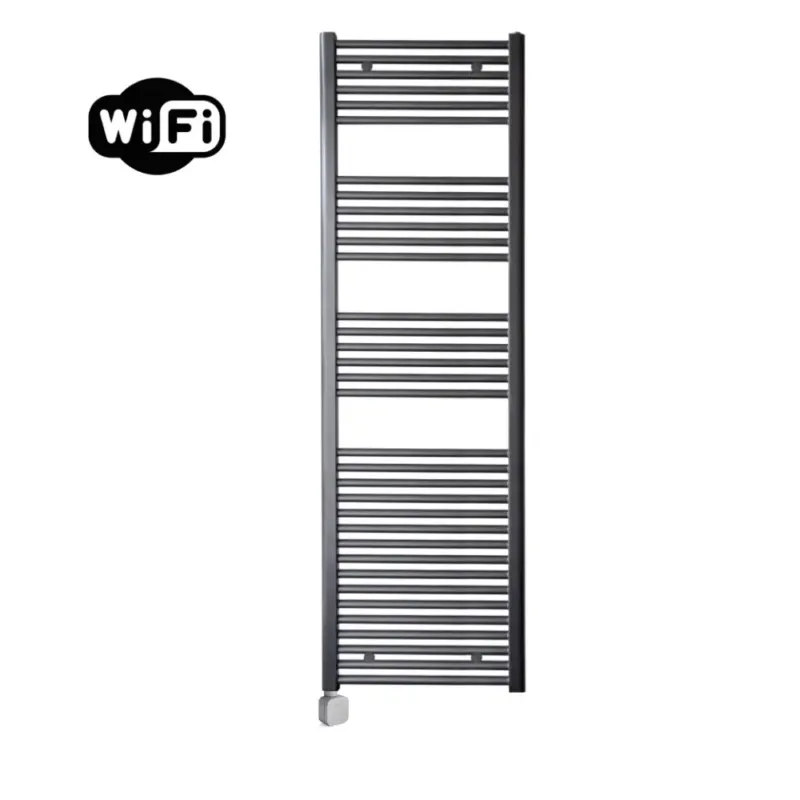 Betaalbaar Sanicare Carini elektrische Wifi radiator 172x60cm gunmetal met thermostaat zilver linksonder