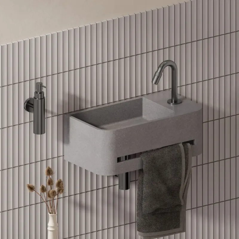 Clou InBe fontein met handdoekhouder 43cm microrazzo grijs Goedkoop