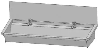 Beperkt Aanbod Intersan Sanilav muurwastrog m. wastafelkraan m. 1/4 draaiknop m. verlengde uitloop 180cm 3-personen RVS
