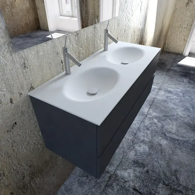 Zaro Sevilla Solid Surface badmeubel 120cm mat antraciet 2 kraangaten dubbele spoelbak Goedkoop