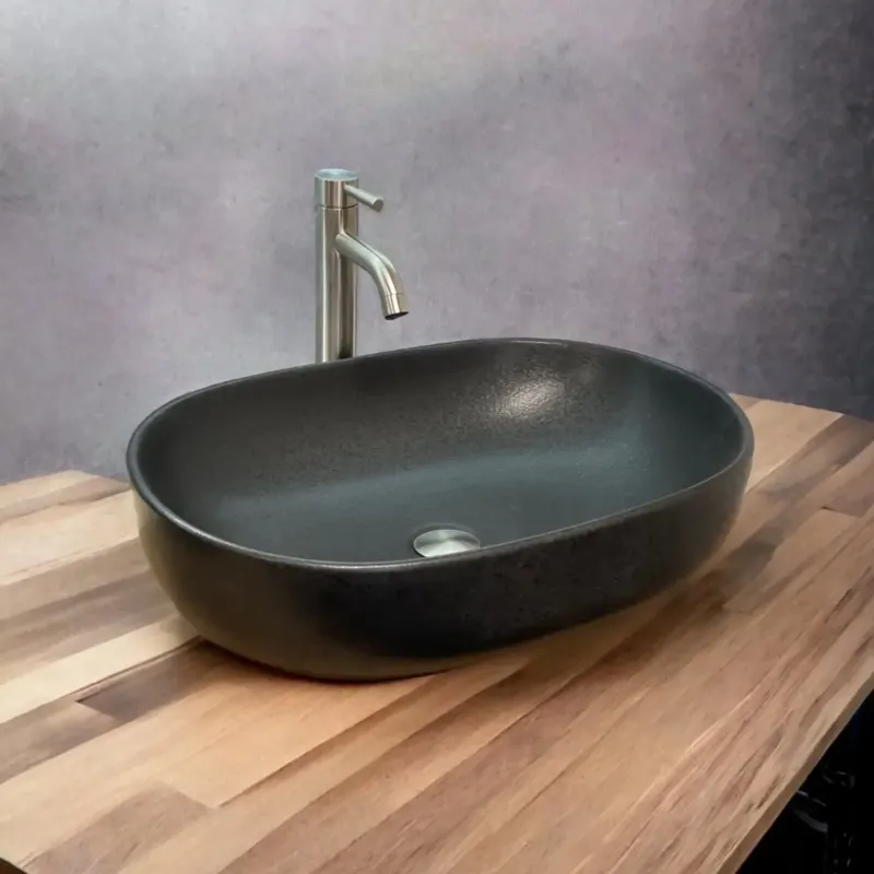B-Stone Rhodos mat zwarte waskom ovaal 60x42cm getrommeld Alleen Vandaag