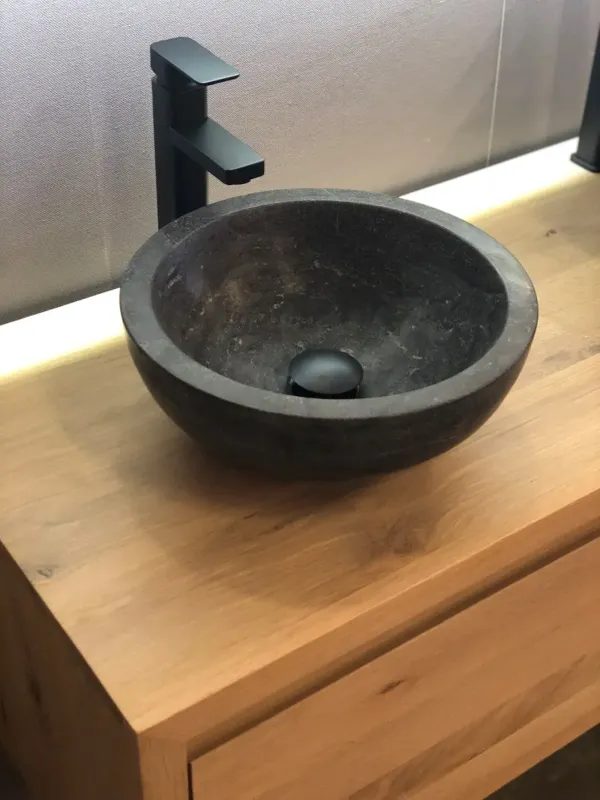 Express Levering B-Stone Alfa natuursteen waskom 35cm rond