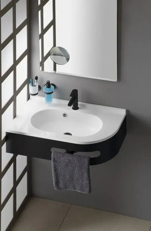 Sapho Pulse wastafel met console mat zwart 75x45cm links Beste Prijs