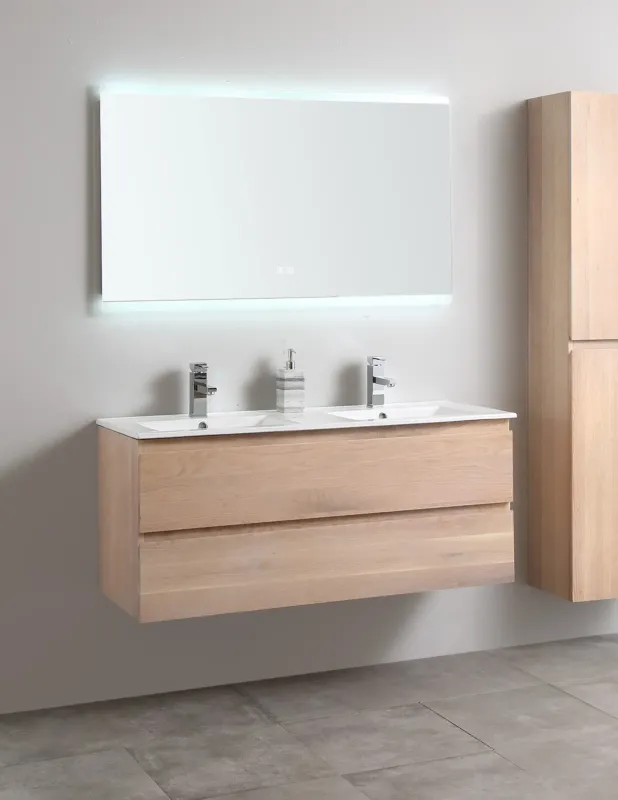 B-Stone Boston badkamermeubel 120cm eiken met witte keramische dubbele wastafel Snelle Levering
