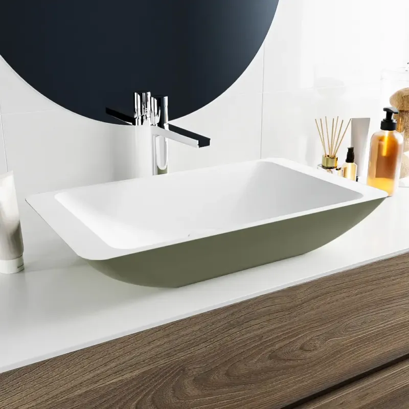 Gereduceerde Prijs Mondiaz Topi Solid Surface waskom 60x35cm army / talc