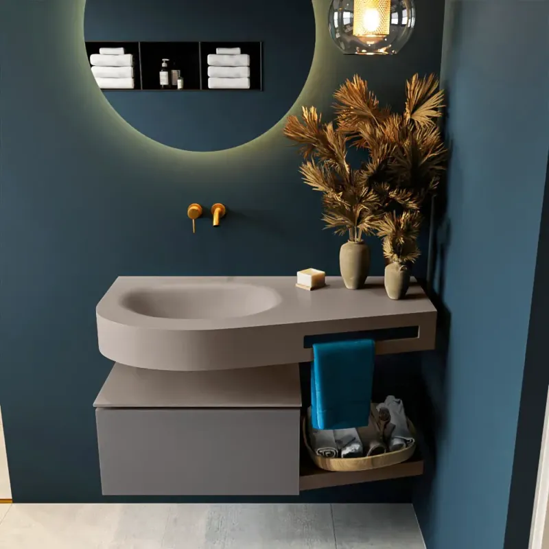Koop Vandaag Mondiaz Riva badmeubel 100cm Dark Grey met 1 lade en wastafel links 0 kraangaten Smoke