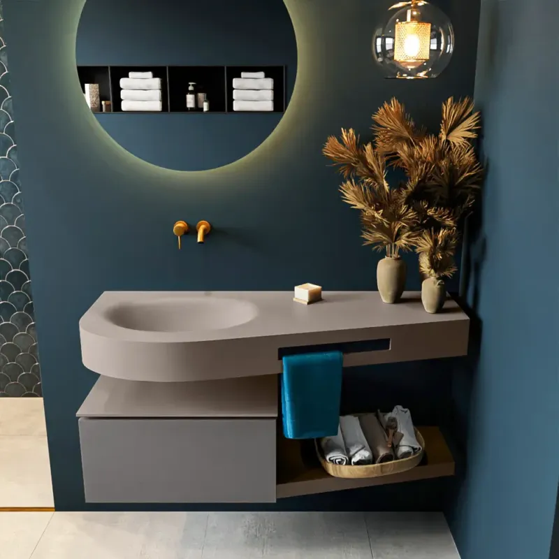 Laatste Versie Mondiaz Riva badmeubel 120cm Dark Grey met 1 lade en wastafel links 0 kraangaten Smoke