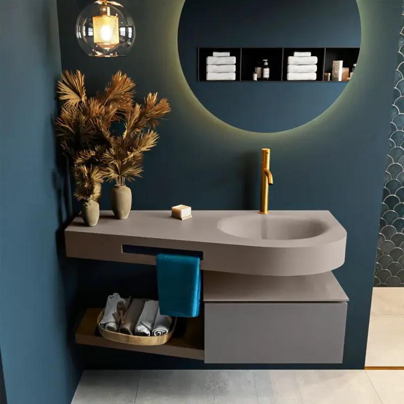 Seizoensaanbieding Mondiaz Riva badmeubel 120cm Dark Grey met 1 lade en wastafel rechts 1 kraangat Smoke