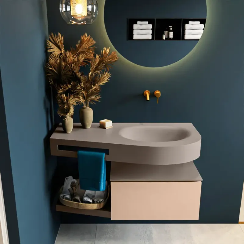 Exclusieve Aanbieding Mondiaz Riva badmeubel 100cm Rosee met 1 lade en wastafel rechts 0 kraangaten Smoke