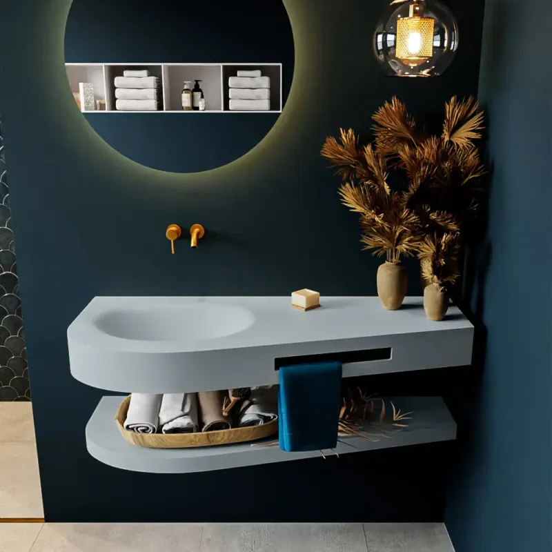 Mondiaz Riva 120cm wastafel met planchet Clay en wastafel links 0 kraangaten Clay Veilige Betaling