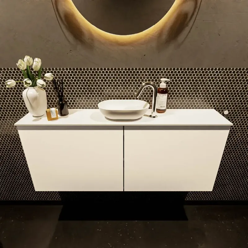 Mondiaz Fowy toiletmeubel 120cm talc met witte waskom midden en kraangat Koop Online