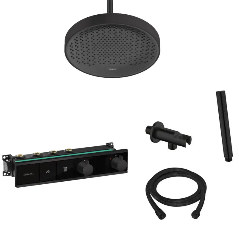 Gecertificeerd Hansgrohe Rainfinity inbouw regendouche met thermostaatkraan RainSelect en Saniclear plafondarm zwart mat