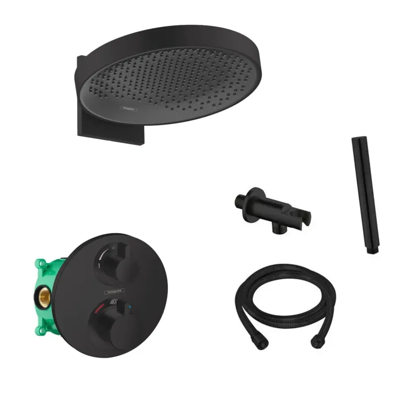 Flitsaanbieding Hansgrohe Rainfinity inbouw regendouche met thermostaatkraan Ecostat S en Saniclear handdouche zwart mat