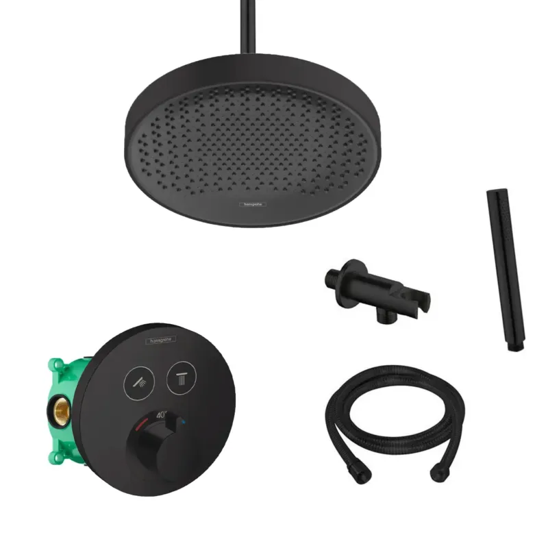 Alleen Vandaag Hansgrohe Rainfinity inbouw regendouche met thermostaatkraan Shower Select en Saniclear plafondarm zwart mat