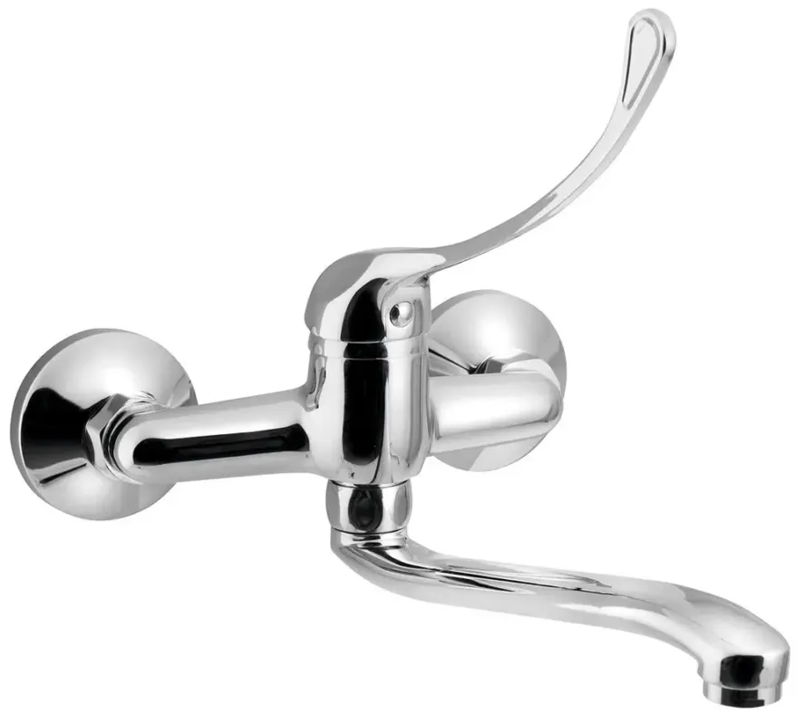 Aqualine 35 wastafelkraan met medische hendel en gebogen uitloop 22cm hartafstand 15cm chroom Shop Nu