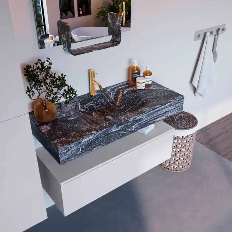 Mondiaz Alan DLux badmeubel 100cm cale 1 lade met wastafel lava midden 1 kraangat Gratis Retour