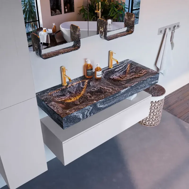 Flitsaanbieding Mondiaz Alan DLux badmeubel 120cm cale 1 lade met wastafel lava dubbel 2 kraangaten