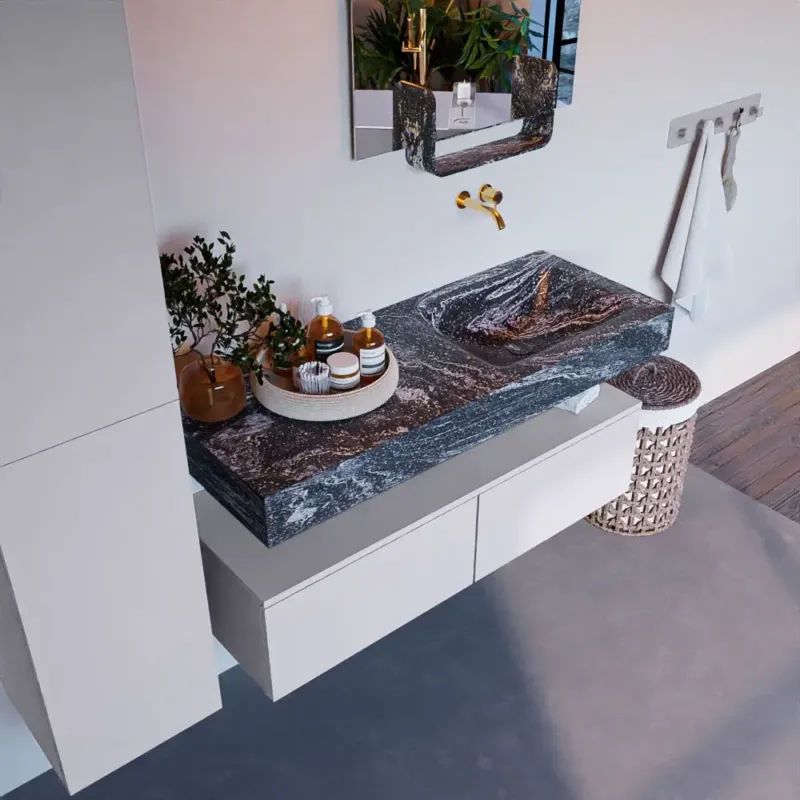Mondiaz Alan DLux badmeubel 120cm cale 2 lades met wastafel lava rechts zonder kraangat Finale Uitverkoop