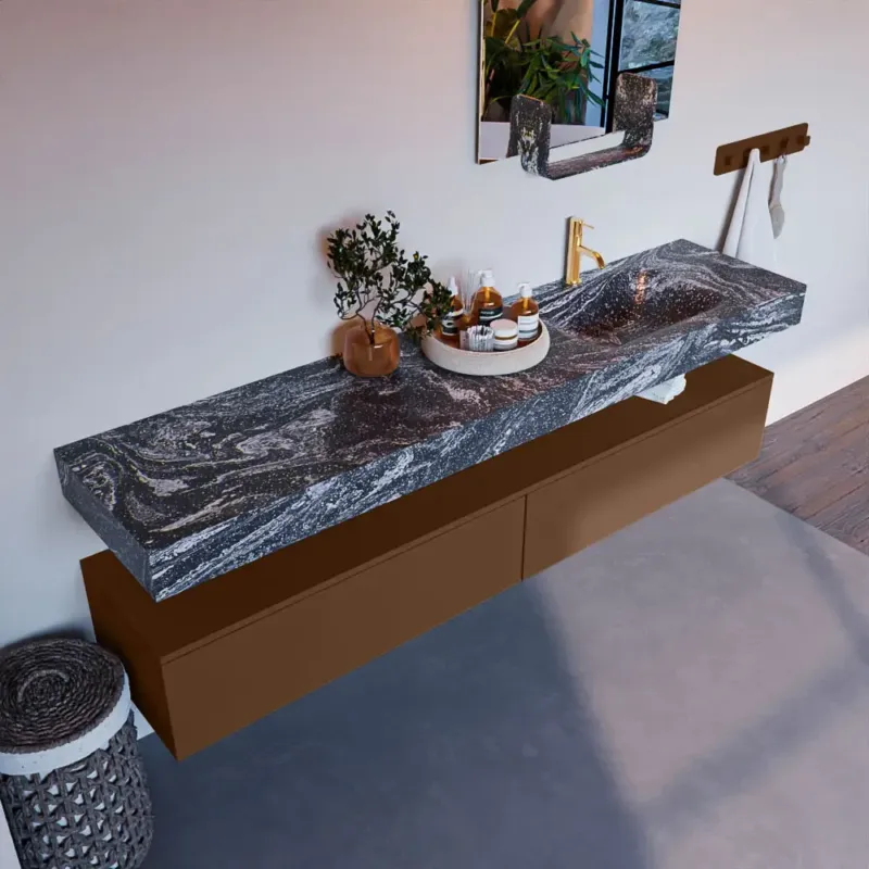 Shop Nu Mondiaz Alan DLux badmeubel 200cm rust 2 lades met wastafel lava rechts 1 kraangat
