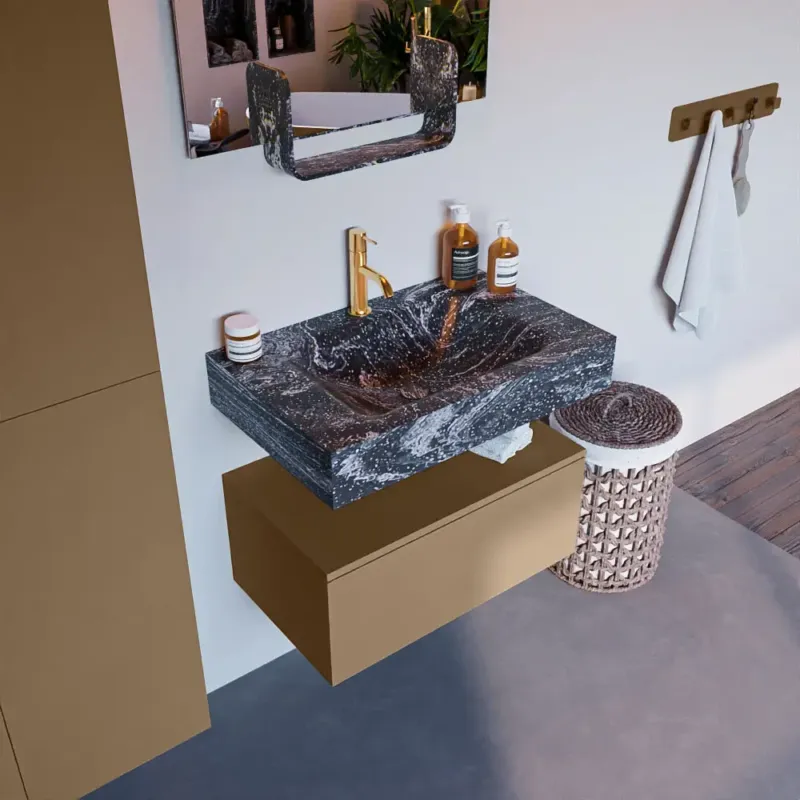 Mondiaz Alan DLux badmeubel 70cm oro 1 lade met wastafel lava midden 1 kraangat Beste Prijs