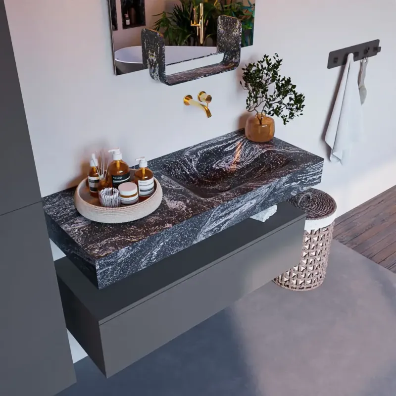 Mondiaz Alan DLux badmeubel 110cm plata 1 lade met wastafel lava rechts zonder kraangat Alleen Vandaag